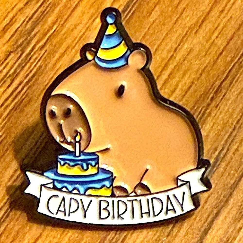 Women’s Accessories Cute Fun Multicolored Capybara ‘Capy Birthday’ Enamel Pin
